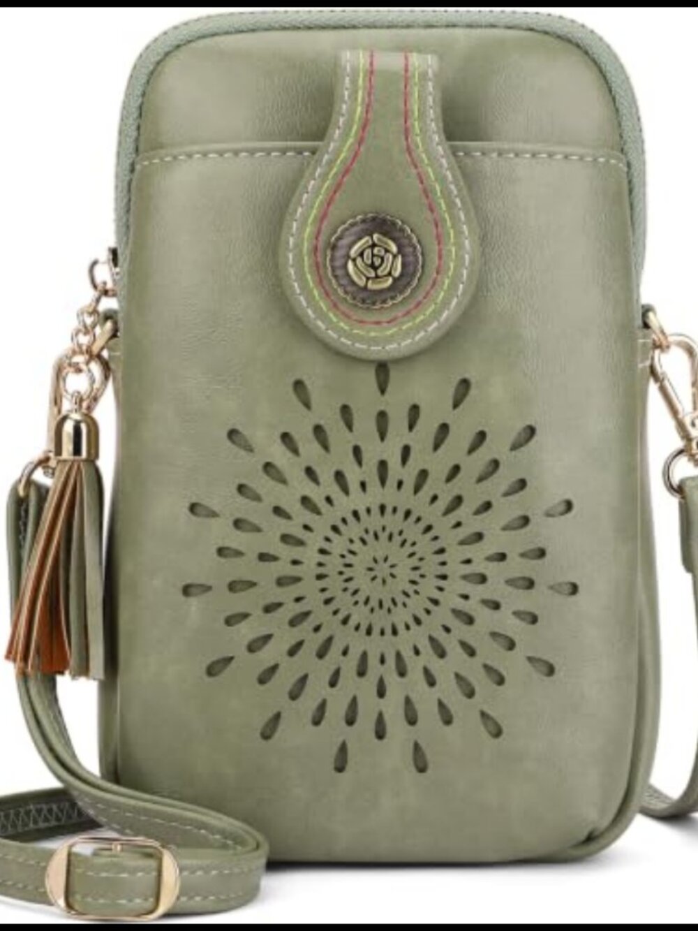 Vegan Leather Crossbody Phone Purse with Tassels Detachable Strap